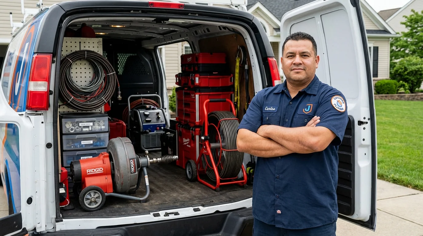 Professional drain cleaning equipment and Johns Plumbing LLC plumber in Convoy