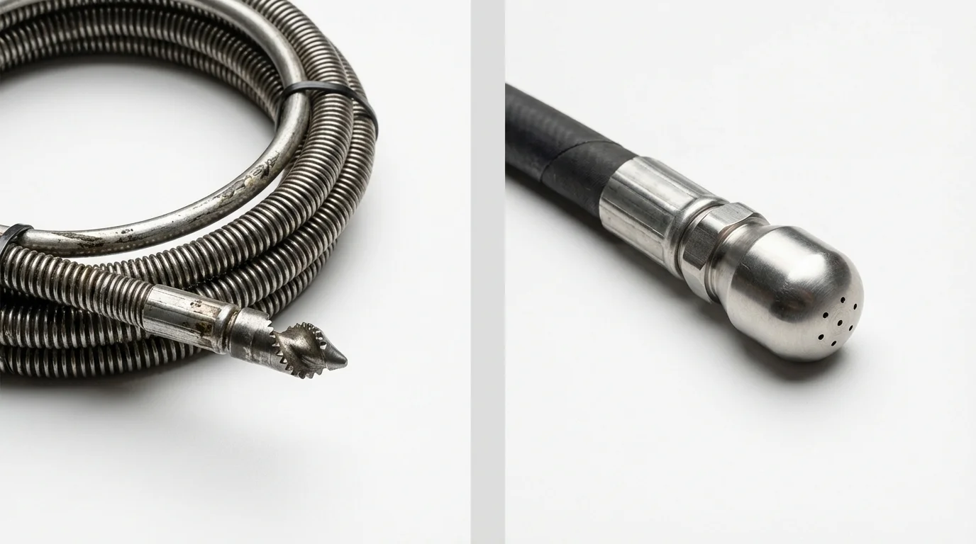 Drain snake cable and hydro jetting nozzle used for drain cleaning in Convoy, OH